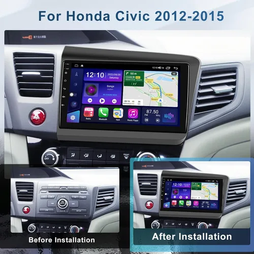 Vista 3 de 6G+128G+Octa-Core para Honda Civic 2012 2013 2014 2015 Juego de coche inalámbrico Android Auto Android Car Stereo,9 pulgadas IPS pantalla táctil