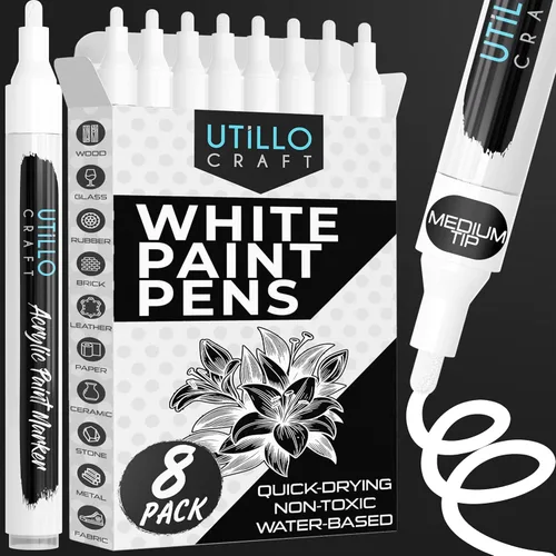 Vista 2 de Utillo Craft Bolígrafo de pintura negra (paquete de 3) marcadores de pintura negra mediana para metal, tela, madera, vidrio, papel, plástico, roca