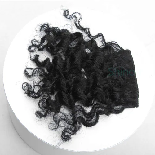 Vista 5 de Shinon Flequillo rizado de cabello humano con clip, extensiones de cabello real 10 A, color negro