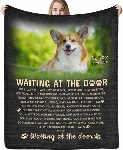 Vista 17 de Manta personalizada con imagen, mantas de memoria personalizadas para perros, hechas en Estados Unidos, imagen personalizada para pérdida de 1 Foto