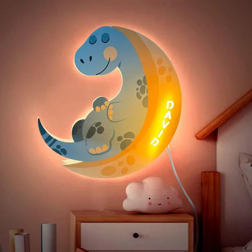 Vista 8 de Luz nocturna personalizada para niños, niñas, niños, lindo diseño de elefante y luna, con nombre grabado, lámpara de pared acrílica, regalos