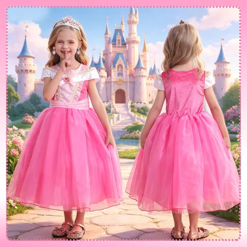 Vista 2 de Disfraz de princesa para niñas, disfraz rosa para Halloween, cosplay, fiesta de carnaval