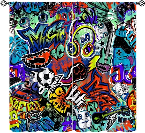 Vista 9 de Cortina opaca de graffiti para pared de ciudad, graffiti, hip hop, cultura callejera, impresión colorida de arte abstracto para niños, adolescentes