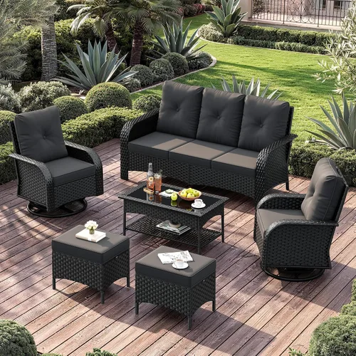 Vista 16 de UDPATIO Juego de muebles de patio con respaldo alto, 7 asientos, 2 sillas Beige