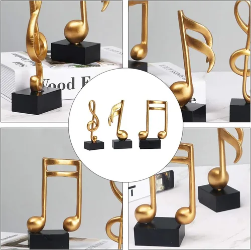 Vista 7 de DOITOOL Decoración de notas musicales, paquete de 3 adornos de notas musicales de resina, figuras musicales doradas, escultura compacta de mesa