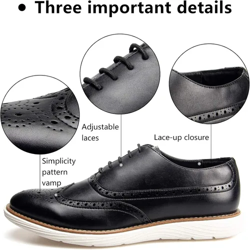 Vista 2 de JITAI Zapatos Oxford para hombre, zapatos de vestir con cordones y punta de ala, zapatos de moda ligeros para hombre.
