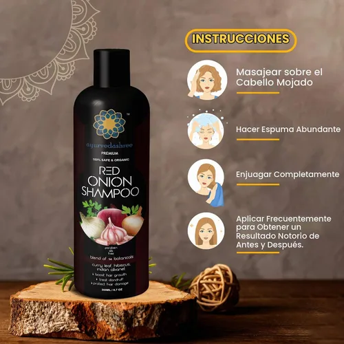 Vista 9 de AYURVEDASHREE Champú de cebolla roja para el crecimiento del cabello y control de caídas del cabello, con hoja de curry, hibisco, alanket indio