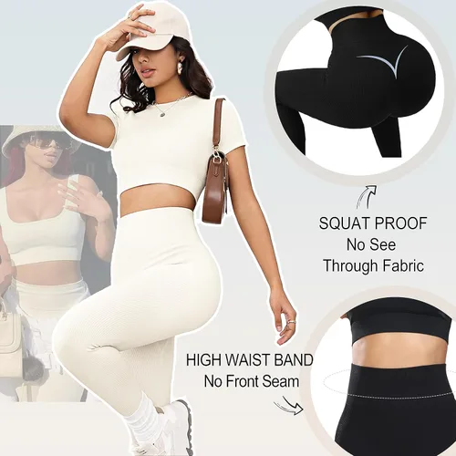 Vista 4 de FULLSOFT Leggings acanalados sin costuras para mujer, pantalones de cintura alta para entrenamiento, atletismo, gimnasio, yoga