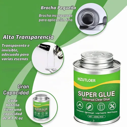Vista 3 de Super pegamento, pegamento transparente con cepillo, adhesivo fuerte multiusos, pegamento instantáneo multiusos para madera, cerámica, cuero