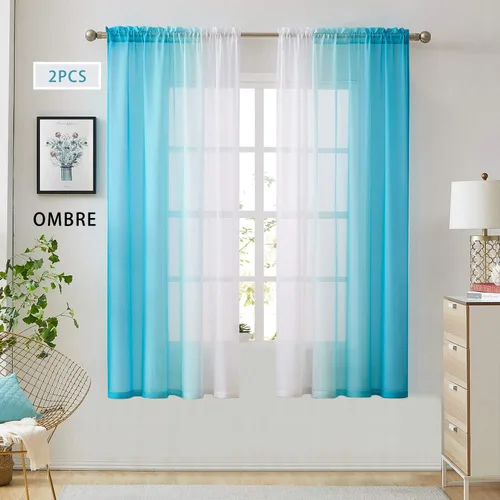 Vista 27 de July Joy Ombre - Cortinas de lino sintético semitransparente para habitación y sala de estar, 2 tonos reversibles, privacidad y filtro de luz