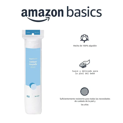 Vista 3 de Amazon Basics Rondas hipoalergénicas 100% algodón para eliminación de maquillaje y cuidado de la piel, 100 unidades, 1 paquete