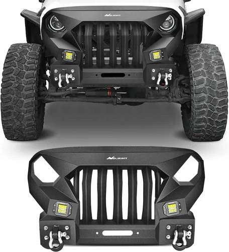 Vista 9 de Nilight - Parachoques delanteros compatibles con Jeep Wrangler JK/JKU de 2007, 2008, 2009, 2010, 2011, 2012, 2013, 2014, 2015, 2016, 2017 y 2018
