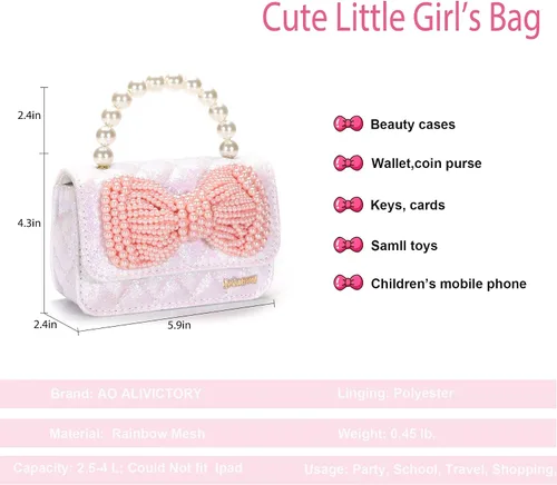 Vista 5 de Regalos para niñas pequeñas, lindo bolso para niños y bebés, con lazo brillante, bolsos pequeños cruzados, bolsas de hombro, juguetes y regalos