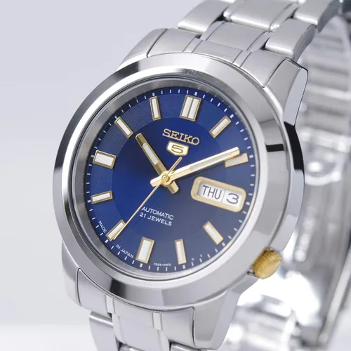 Vista 2 de SEIKO 5 automático azul y dorado Dial caballeros SNKK11J1, Tono-plateado, Bobinado automático, Automático
