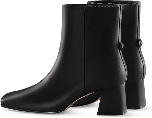 Vista 5 de 7or9 Botines de tacón medio para mujer con suela de lengüeta Chelsea Fashion Go Go Botas de cuero de becerro Tacón grueso en bloque - Negro, Blanco