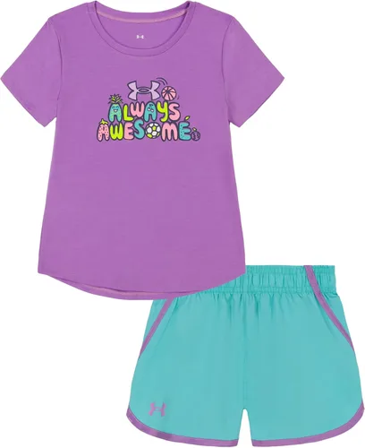 Vista 28 de Under Armour Conjunto de camiseta y pantalones cortos de manga corta de 2 piezas para niña Soft Fabric for Everyday Comfort, Breathable, Lightweight