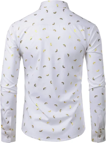 Vista 2 de ZEROYAA Camisas de vestir de manga larga con botones y estampado floral de rosas para hombre