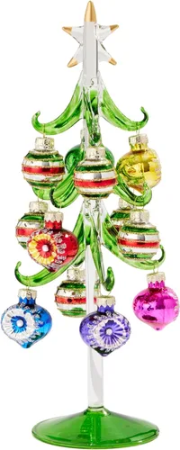 Vista 8 de Red Carpet Studios Árbol de cactus de cristal en miniatura con 9 adornos multicolores, 7 pulgadas de alto