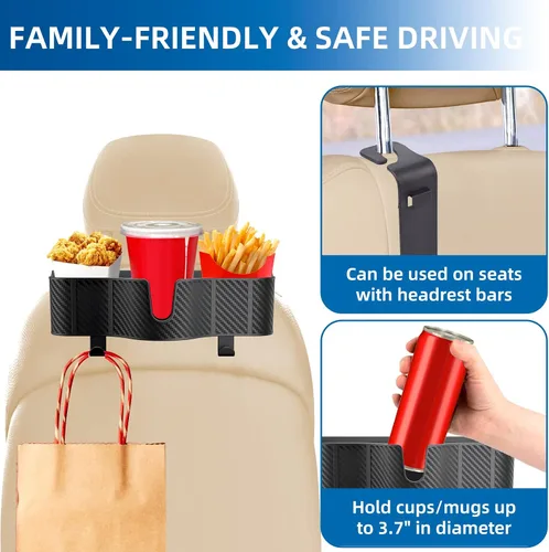 Vista 4 de OUSHASAA Organizador de reposacabezas de asiento trasero 3 en 1 con portavasos de asiento trasero de 3.7 pulgadas para automóvil, organizador