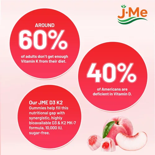 Vista 5 de JME Gomitas Core D3 K2 10,000 UI, Vitamina D3 con K2, D3K2 Gomitas