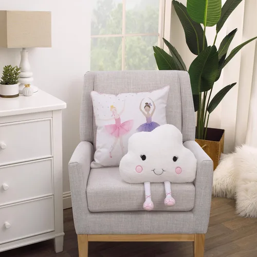 Vista 5 de Little Love by NoJo - Almohada decorativa con forma de nube blanca con cara bordada rosa y bailarina