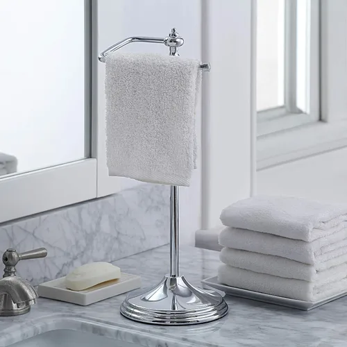 Vista 3 de SunnyPoint - Soporte decorativo de metal para toallas de dedo clásico de peso pesado para baño, cocina, tocador y encimeras; La barra colgante tiene