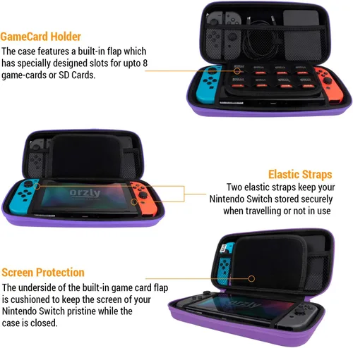 Vista 4 de Orzly Funda de transporte para Nintendo Switch OLED y Switch Consola Funda protectora rígida portátil de viaje para consola Nintendo Switch