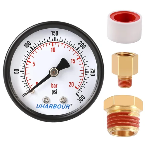 Vista 11 de Uharbour Manómetro de presión de agua para gas y agua (15 psi) escala única con conexión trasera NPT de 1/4