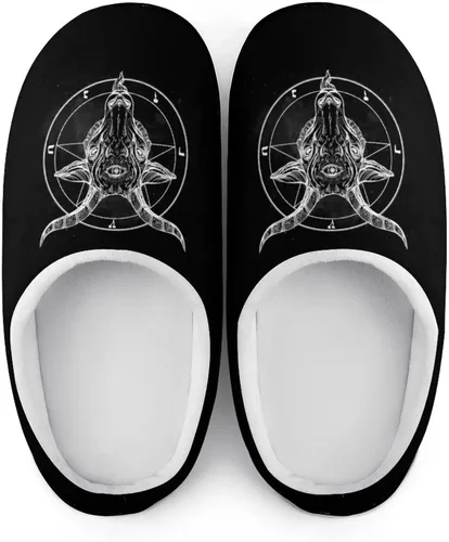 Vista 7 de Pentagram with Demon Baphomet Satanic Goat - Pantuflas de algodón para hombre, de espuma viscoelástica suave, para interiores y exteriores