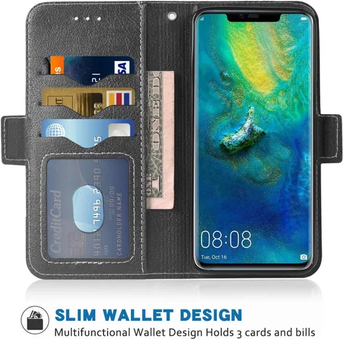 Vista 2 de Funda para teléfono Huawei Mate 20 Pro Folio Flip Wallet Case, piel sintética, ranuras para tarjetas de crédito resistente, protección de cuerpo