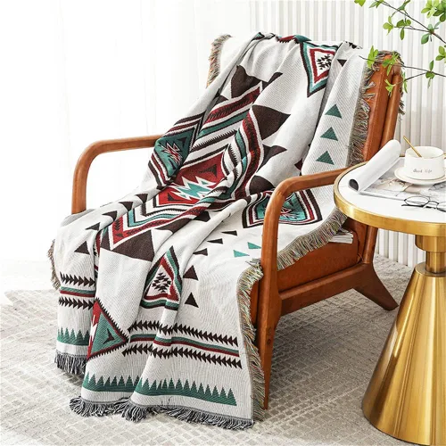 Vista 11 de Homesy - Mantas boho del suroeste, manta reversible verde azteca del suroeste para mueble, silla, sofá, hogar, uso exterior, playa, auto, carpa