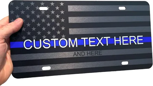 Vista 79 de JASS GRAPHIX Placa de matrícula personalizada con la bandera estadounidense de línea amarilla, homenaje personalizado a despachadores y operadores