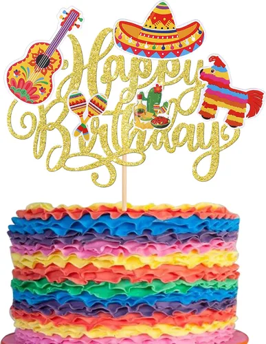 Vista 13 de Paquete de 40 adornos para cupcakes de fiesta de cactus, burro, maraca, sombrero, pimienta, guitarra, magdalenas, para fiesta mexicana, baby shower