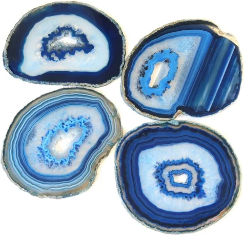 Vista 11 de Posavasos de ágata natural en rebanadas con protector de goma, juego de 4 unidades, Natural