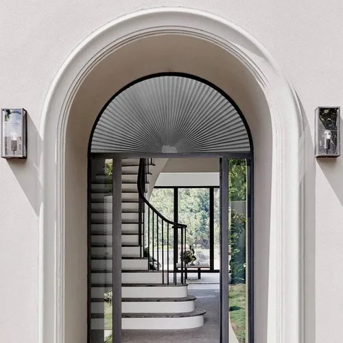 Vista 5 de Persianas plisadas para ventana de arco, fáciles de cortar e instalar, persianas plisadas Fliterling Linght y opacas, color gris