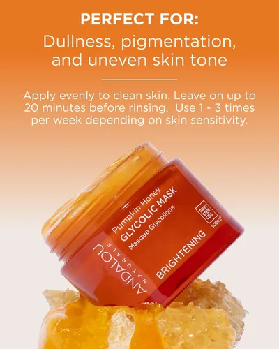 Vista 4 de Máscara de calabaza Andalou Naturals Miel Glicólico, 1.7 onzas Exfoliating Face Mask with Glycolic Acid, Vitamin C for a Radiant Glow, Gentle