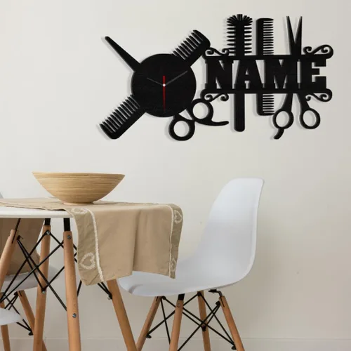 Vista 3 de Reloj de pared personalizado para peluquería, regalo de peluquería, reloj de pared con nombre personalizado, reloj de pared de metal divertido