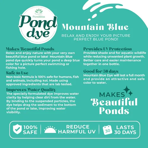 Vista 6 de Mountain Blue Pond Dye, Fish Safe Concentrado de 1 acre para estanques ornamentales y ganaderos - Tinte líquido de 1 cuarto de galón (32 onzas)