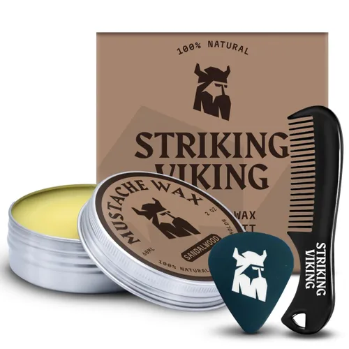 Vista 9 de Striking Viking Cera para bigote para hombres con peine – 2 onzas, sándalo – Cera de sujeción fuerte con peine de bigote antiestático para un aseo