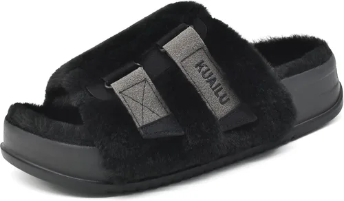 Vista 23 de KuaiLu Pantuflas ortopédicas para mujer con soporte de arco, sandalias acolchadas suaves para mujer, sandalias de moda con punta abierta, de piel