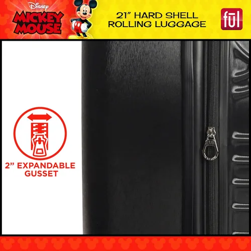 Vista 6 de FUL Disney Mickey Mouse - Maleta rígida moldeada con ruedas giratorias, Negro -, Disney Mickey Mouse - Maleta con ruedas moldeada, carcasa rígida