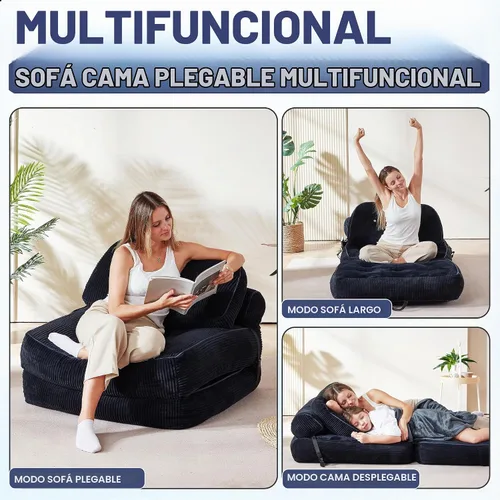Vista 4 de Sofá cama plegable Futón Sofá Cama Silla Rosa y Negro Negro y rosado