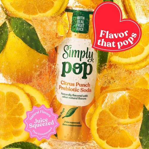 Vista 4 de Simply POP Soda Prebiótica Ponche Cítrico en Latas, 12 fl oz, Paquete de 12