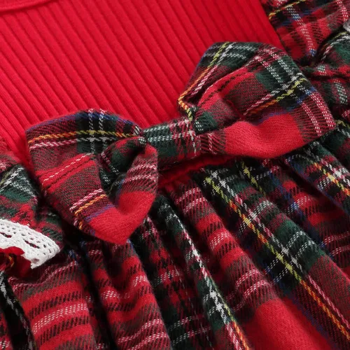 Vista 4 de Trajes de Navidad para niñas pequeñas, vestido de manga larga, falda vintage de encaje de una pieza, vestido de fiesta de terciopelo rojo, vestido