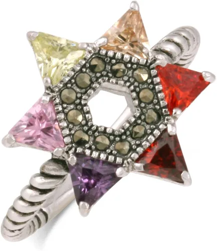 Vista 3 de jankuo joyas chapado en multicolor Circonita Cúbica ESTRELLA DE DAVID Judía cuerda trenzado anillo, latón rodiado, 7