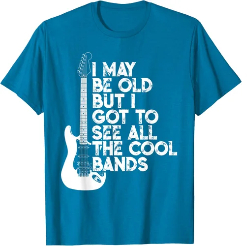 Vista 57 de Camiseta con texto en inglés "I May Be Old But I Got to See All The Cool Bands" Negro