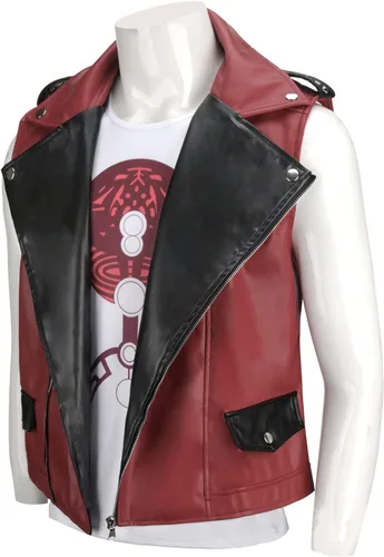 Vista 2 de MORROWIND Men Cosplay Red Punk Jacket Vest Pants Belt Set Costume Adult Outfit Suit Pu Leather for Halloween Party Role play