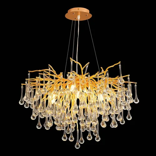 Vista 21 de Candelabro Rectangular Moderno de Ramas de Árbol de Cristal, L40'' Plata Lineal Art Deco Gota de Lluvia Lámpara Colgante Interior para Isla