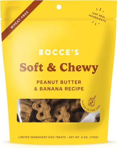 Vista 21 de Bocce's Bakery Bac'n Nutty - Golosinas suaves y masticables para perros, sin trigo con sabor a mantequilla de maní y tocino, galletas naturales
