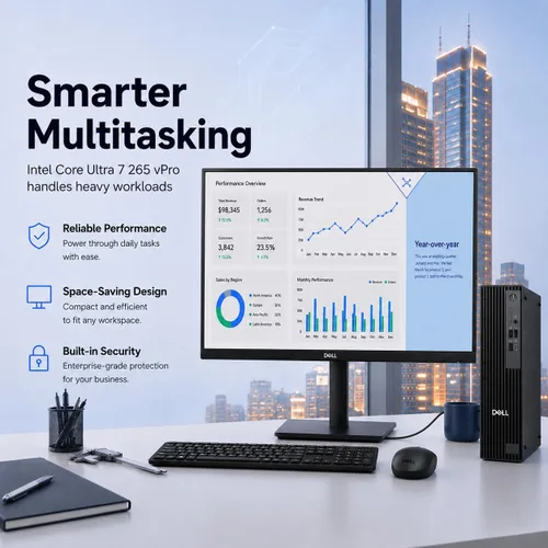 Vista 3 de Dell Pro Slim Plus QBS1250 AI PC (Next Gen OptiPlex 7020 Plus SFF), Intel 20-Core Ultra 7 265, Business Desktop, IST Computer Customized
